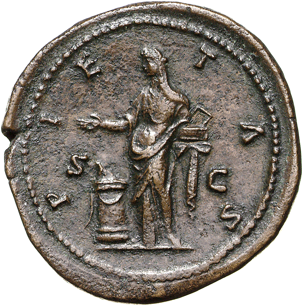 RIC III Marcus Aurelius 1756 Marcus Aurelius reverse, Pietas, veiled, draped, standing left, dropping incense from right h...