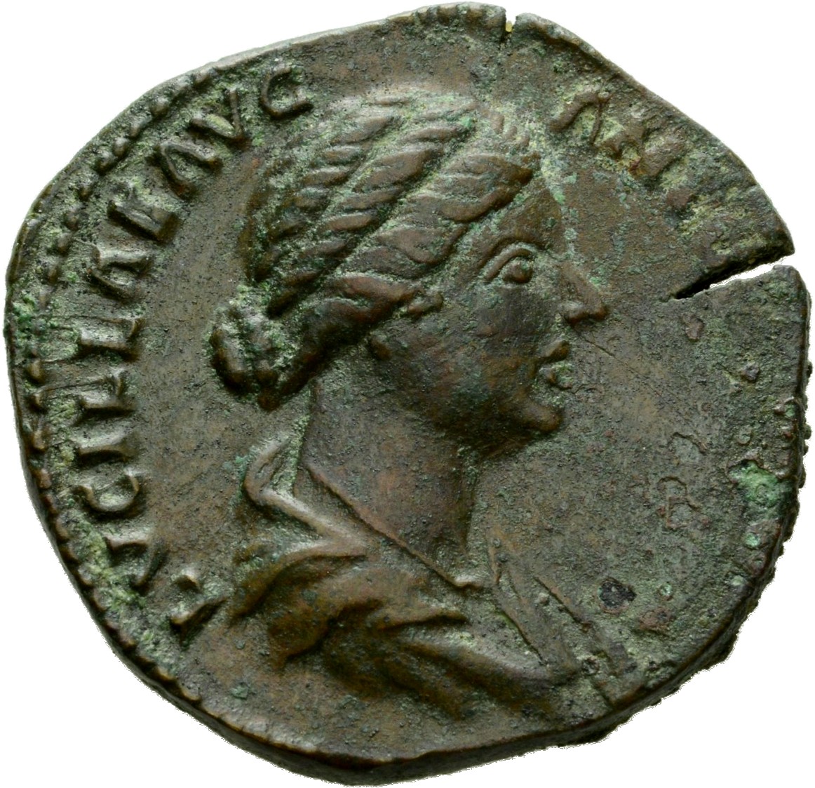 RIC III Marcus Aurelius 1758 Marcus Aurelius obverse, Bust of Lucilla, hair waved and fastened in a low chignon at back of...