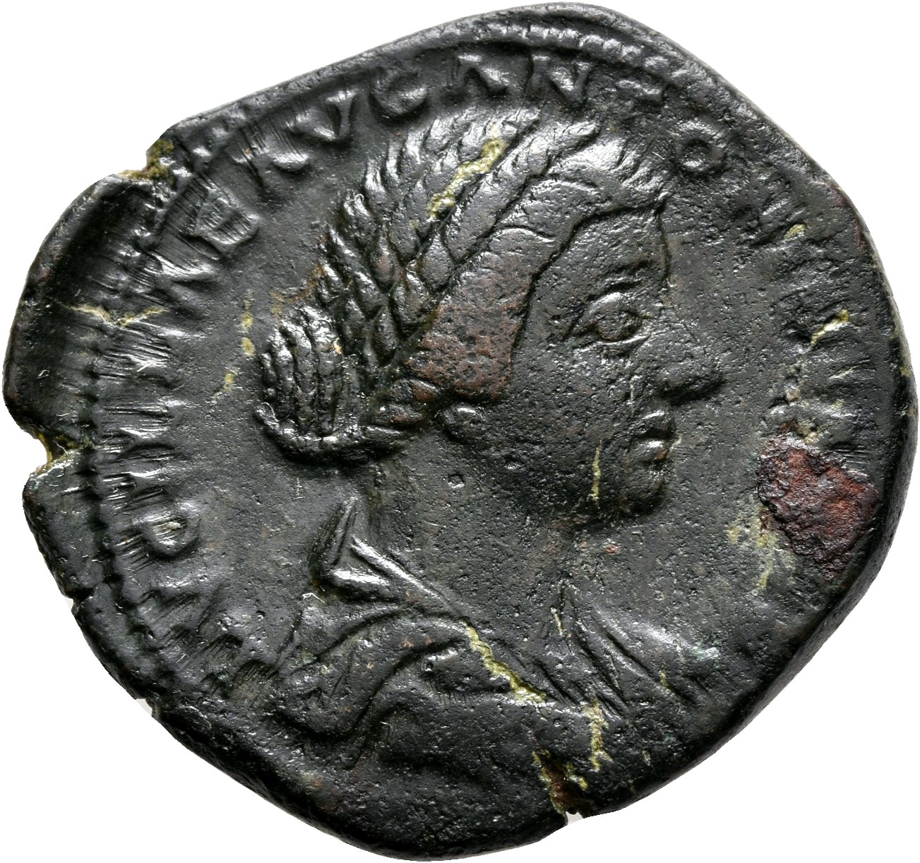 RIC III Marcus Aurelius 1764 Marcus Aurelius obverse, Bust of Lucilla, hair waved and fastened in a low chignon at back of...