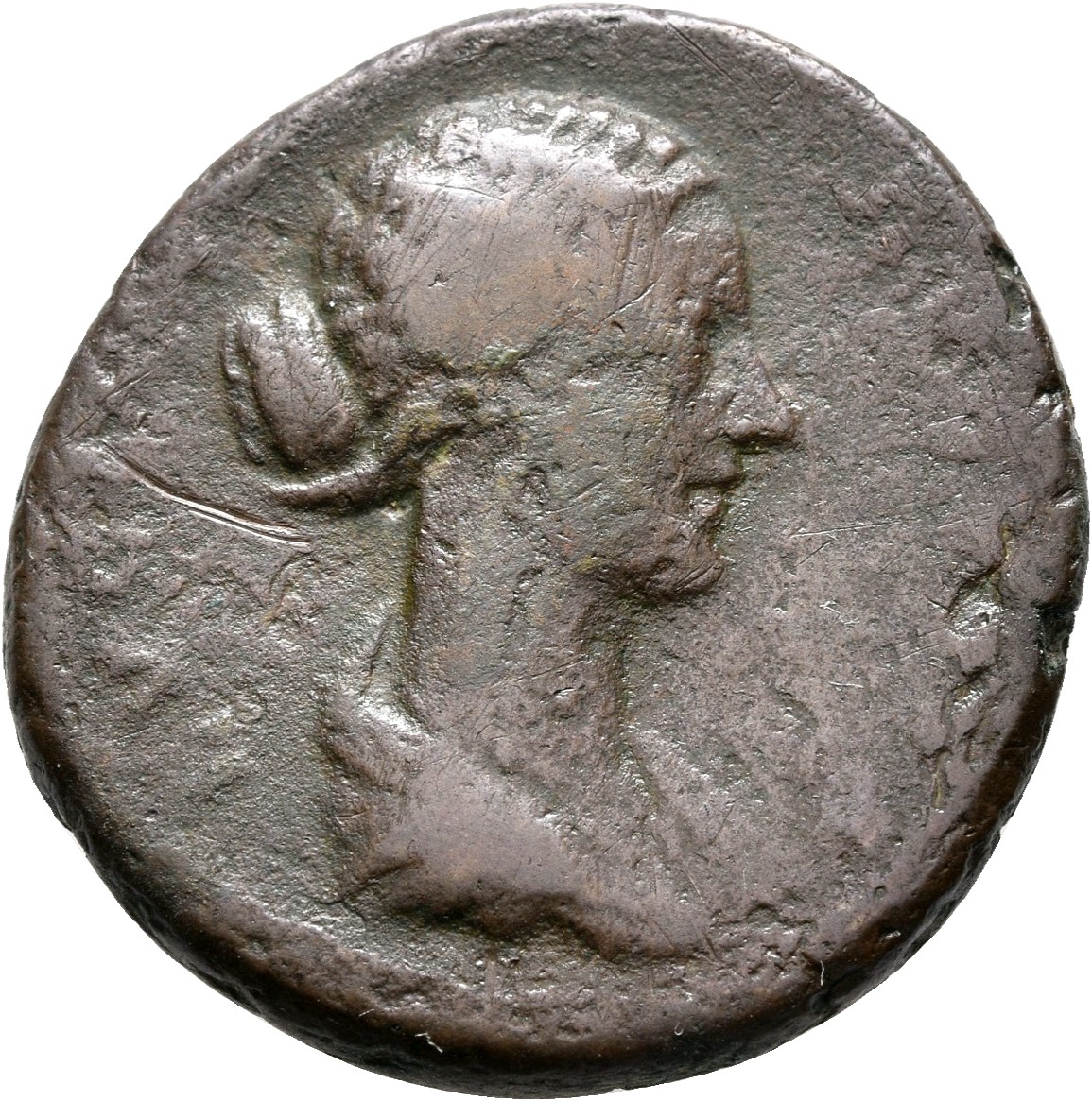 RIC III Marcus Aurelius 1777 Marcus Aurelius obverse, Bust of Lucilla, hair waved and fastened in a low chignon at back of...
