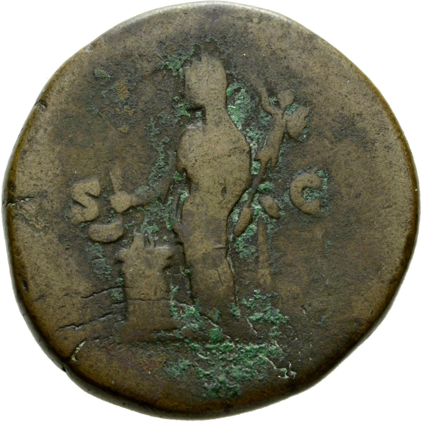 RIC III Marcus Aurelius 1779 Marcus Aurelius reverse, Vesta, veiled, draped, standing left by altar, holding simpulum in r...