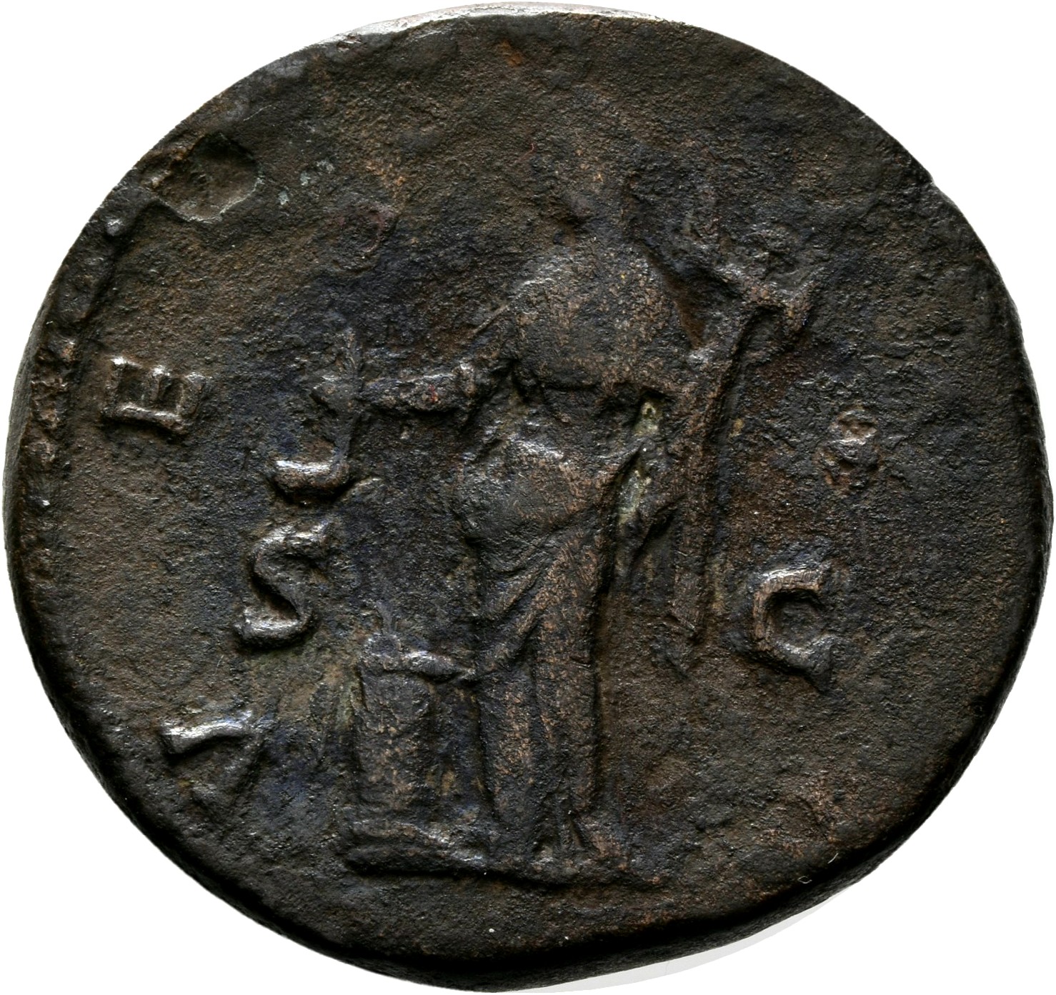 RIC III Marcus Aurelius 1779 Marcus Aurelius reverse, Vesta, veiled, draped, standing left by altar, holding simpulum in r...