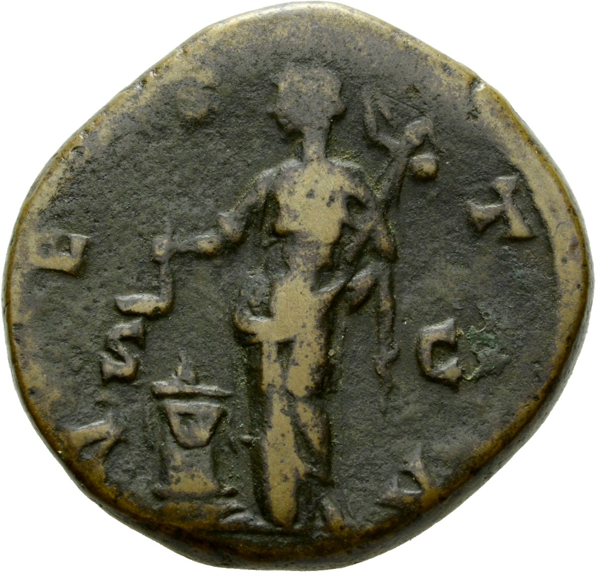 RIC III Marcus Aurelius 1780 Marcus Aurelius reverse, Vesta, veiled, draped, standing left by altar, holding simpulum in r...