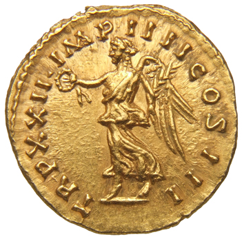 RIC III Marcus Aurelius 180 Marcus Aurelius reverse, Victory, advancing left, holding wreath in right hand and palm in lef...