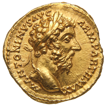 RIC III Marcus Aurelius 189 Marcus Aurelius obverse, Head of Marcus Aurelius, laureate, right