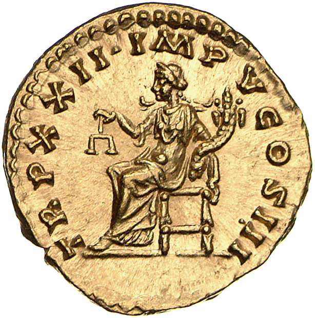 RIC III Marcus Aurelius 190 Marcus Aurelius reverse, Aequitas, draped, seated left on low seat, holding scales in right ha...