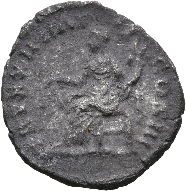 Marcus Aurelius reverse — Aequitas, draped, seated left on low seat, holding scales in right hand and cornucopiae in left hand