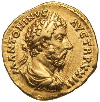 RIC III Marcus Aurelius 201 Marcus Aurelius obverse, Bust of Marcus Aurelius, laureate, draped, cuirassed, right