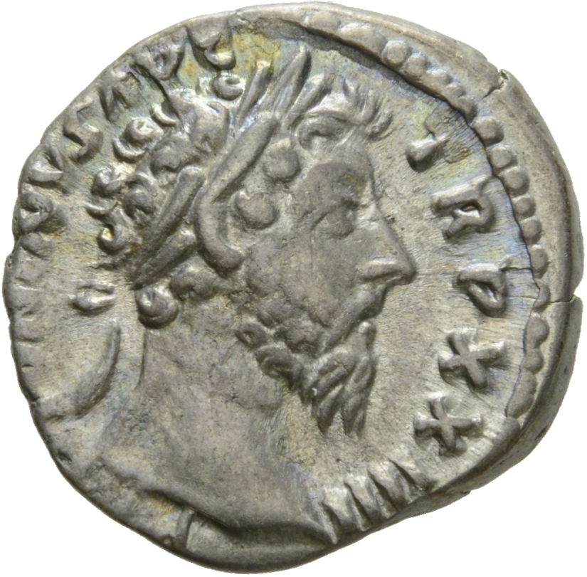 RIC III Marcus Aurelius 216 Marcus Aurelius obverse, Head of Marcus Aurelius, laureate, right