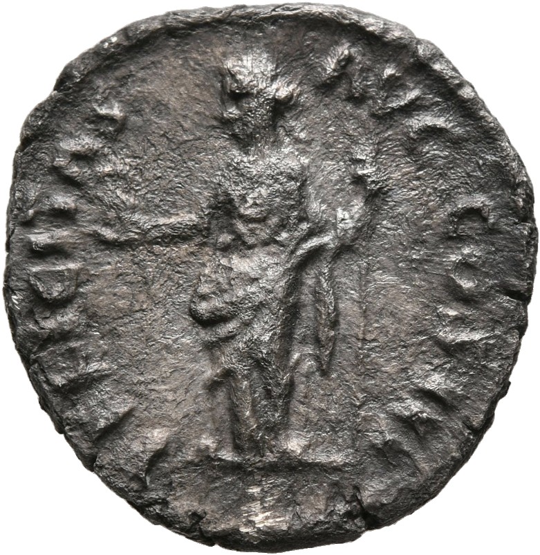 RIC III Marcus Aurelius 218 Marcus Aurelius reverse, Felicitas, draped, standing front, head left, holding caduceus upward...