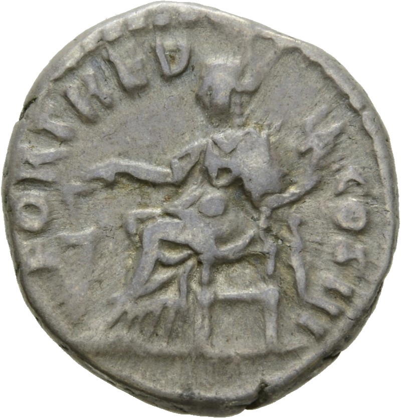 RIC III Marcus Aurelius 220 Marcus Aurelius reverse, Fortuna, draped, seated left on low seat, holding rudder set on groun...