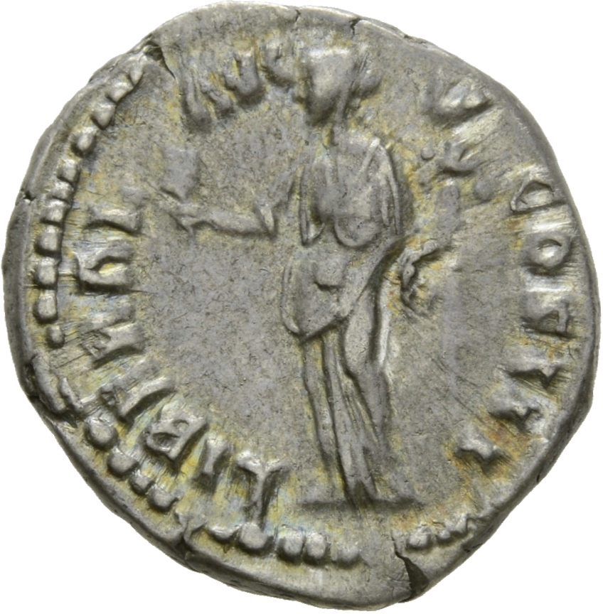 RIC III Marcus Aurelius 221 Marcus Aurelius reverse, Liberalitas, draped, standing front, head left, holding abacus up in ...