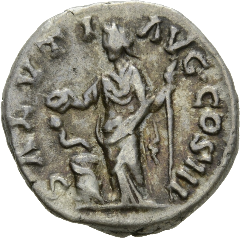 RIC III Marcus Aurelius 222 Marcus Aurelius reverse, Salus, draped, standing front, head left, feeding out of patera in ri...