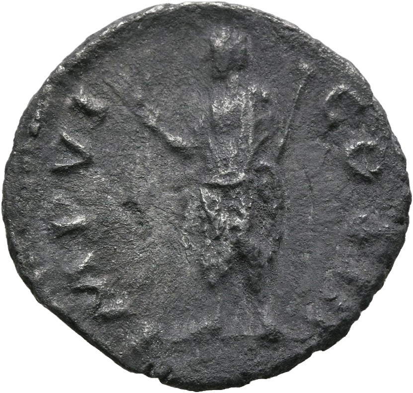 RIC III Marcus Aurelius 283 Marcus Aurelius reverse, Marcus Aurelius, togate, standing front, head left, holding branch up...