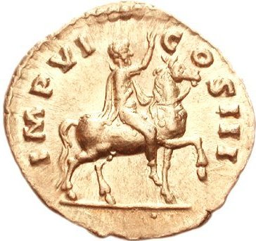 RIC III Marcus Aurelius 295 Marcus Aurelius reverse, Marcus Aurelius, in military dress, on horse prancing right, raising ...