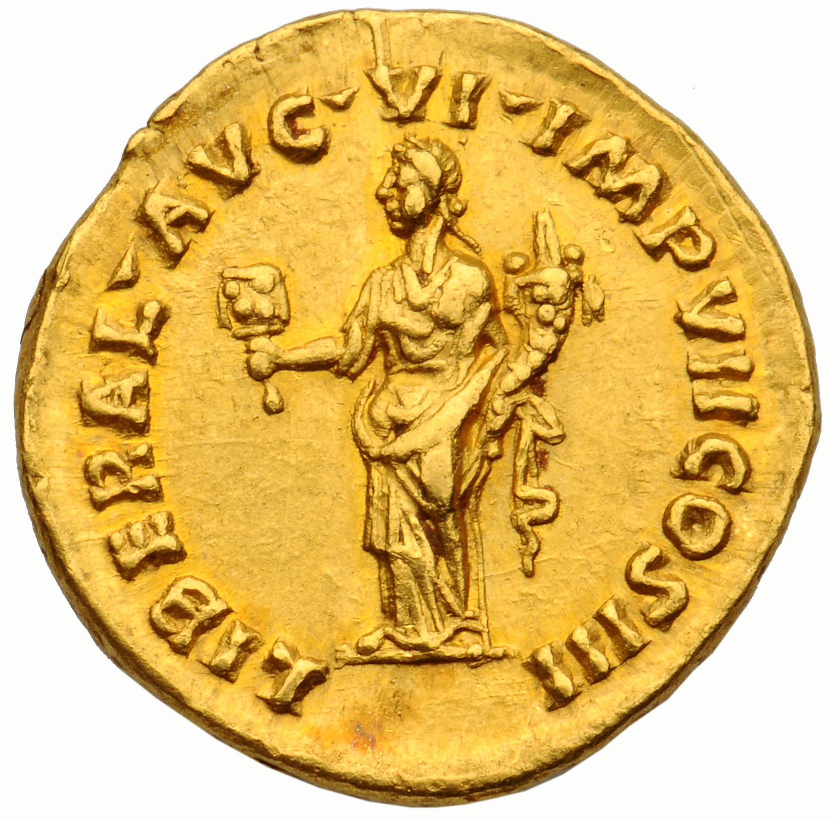 RIC III Marcus Aurelius 318 Marcus Aurelius reverse, Liberalitas, draped, standing front, head left, holding abacus in rig...