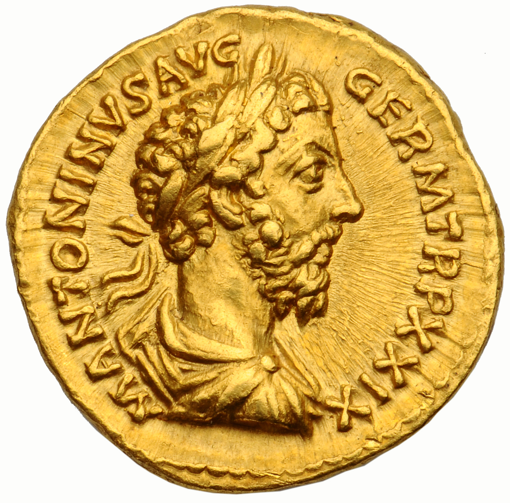 RIC III Marcus Aurelius 318 Marcus Aurelius obverse, Bust of Marcus Aurelius, laureate, draped, right