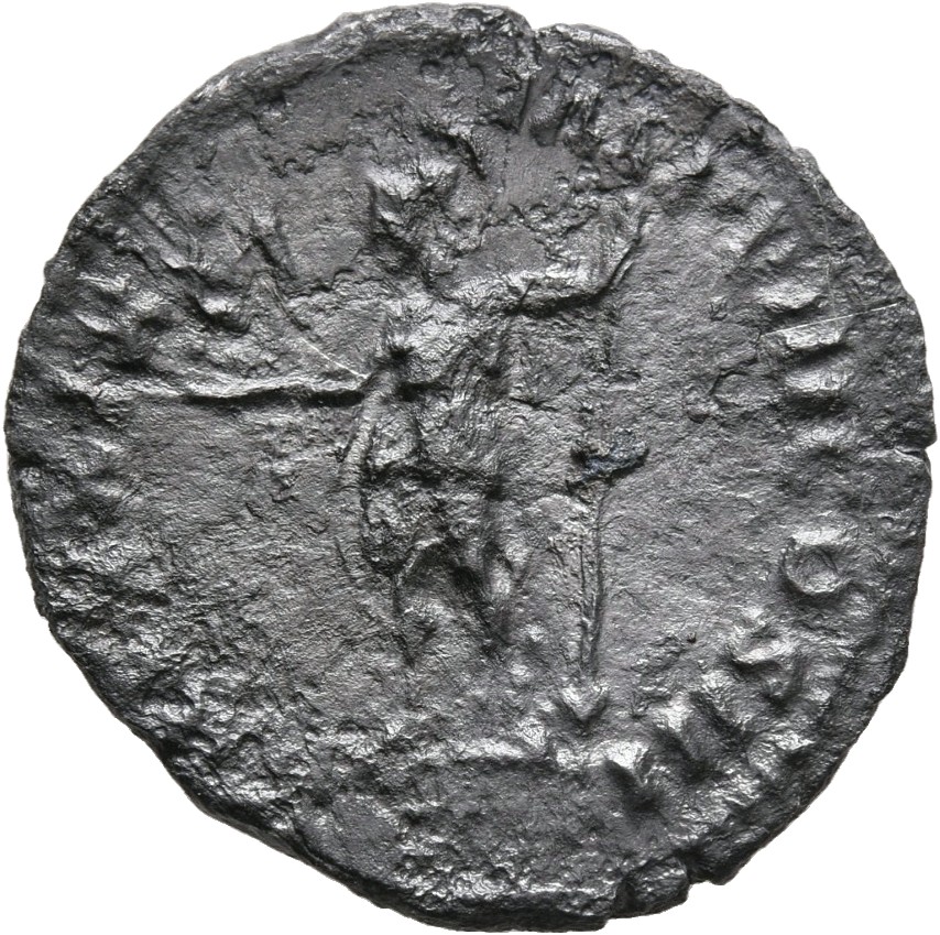 RIC III Marcus Aurelius 334 Marcus Aurelius reverse, Roma, helmeted, in military dress, standing left, holding Victory on ...