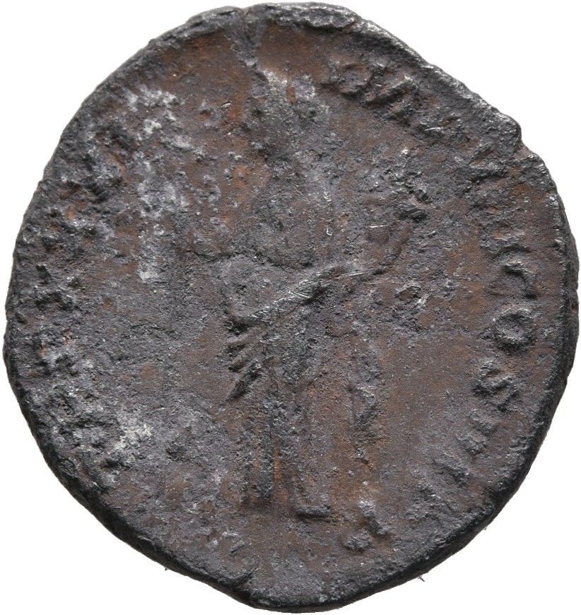 RIC III Marcus Aurelius 377 Marcus Aurelius reverse, Felicitas, draped, standing front, head left, holding up long caduceu...