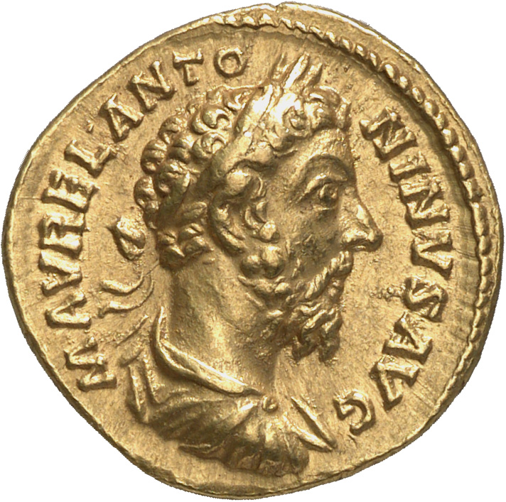 RIC III Marcus Aurelius 389 Marcus Aurelius obverse, Bust of Marcus Aurelius, laureate, draped, cuirassed, right