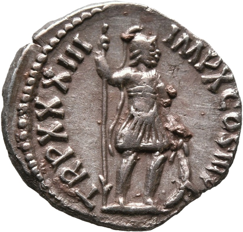 RIC III Marcus Aurelius 406 Marcus Aurelius reverse, Mars, helmeted, in military dress, standing right, holding inverted v...