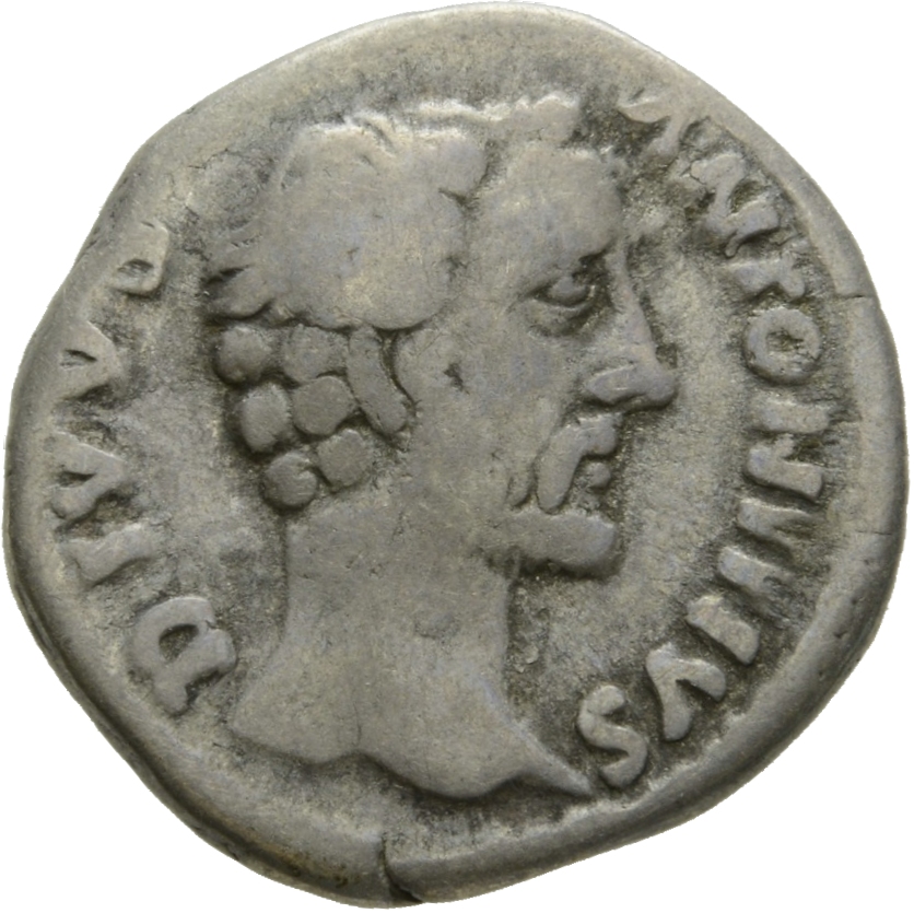 RIC III Marcus Aurelius 431 Marcus Aurelius obverse, Head of Antoninus Pius, bare, right