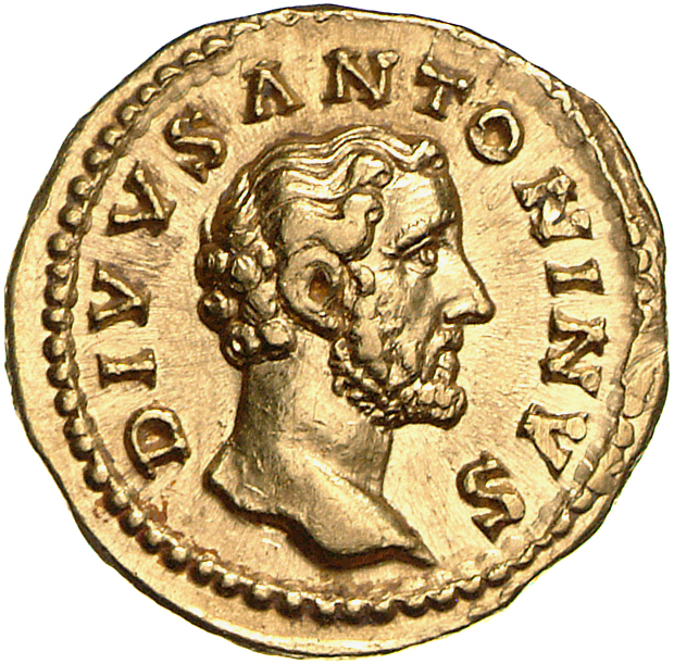 RIC III Marcus Aurelius 435 Marcus Aurelius obverse, Head of Antoninus Pius, bare, right