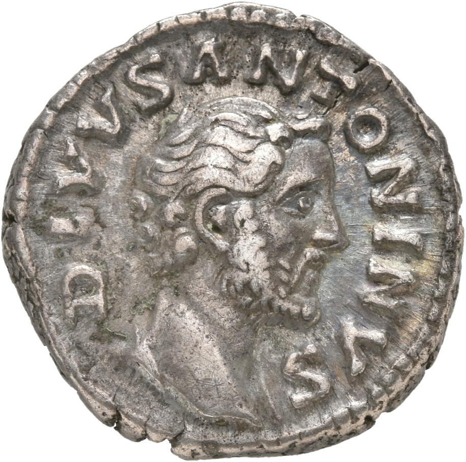 Marcus Aurelius obverse — Head of Antoninus Pius, bare, right