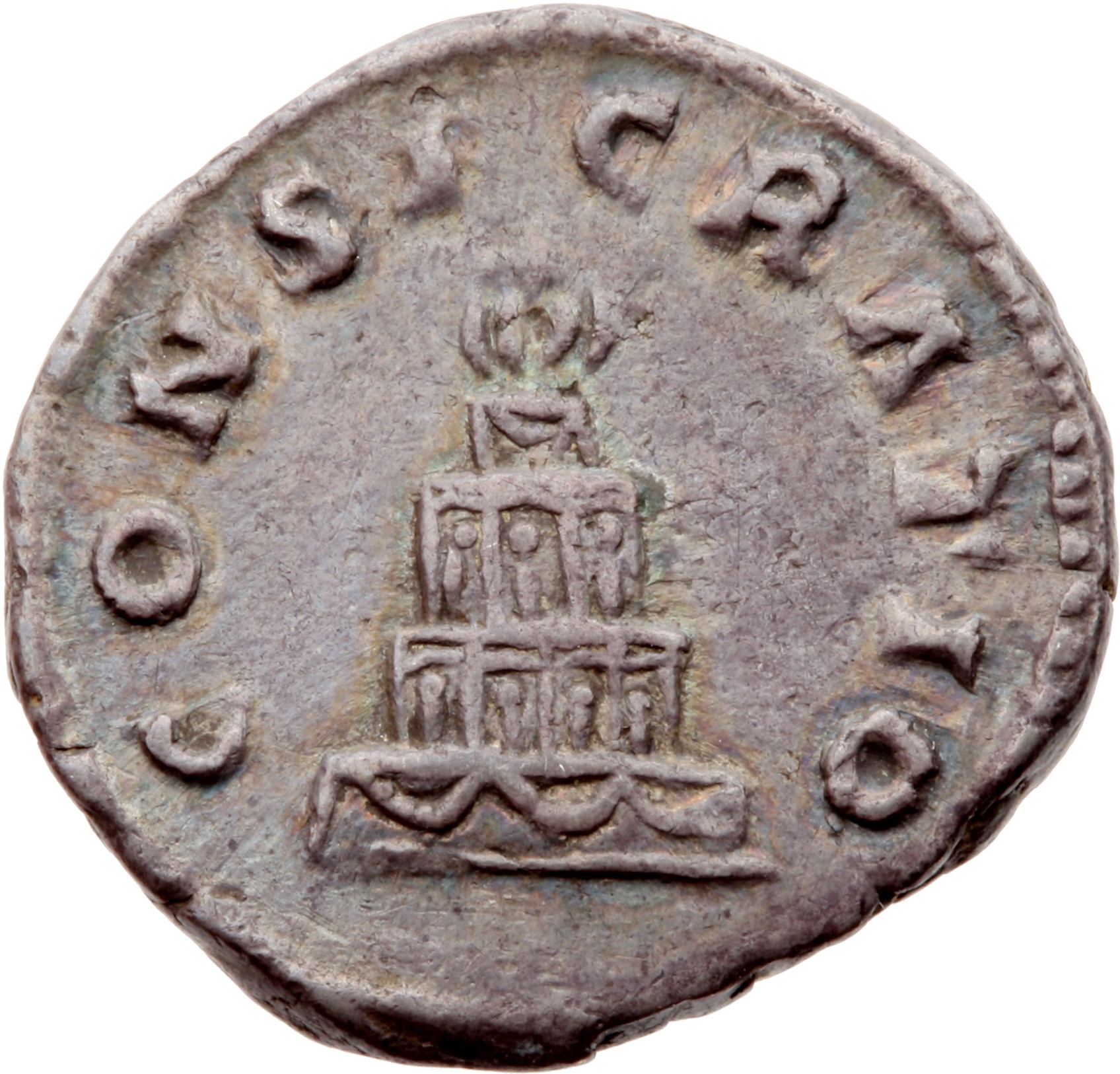 RIC III Marcus Aurelius 438 Marcus Aurelius reverse, Pyre of four tiers, decorated with hangings and garlands, surmounted ...