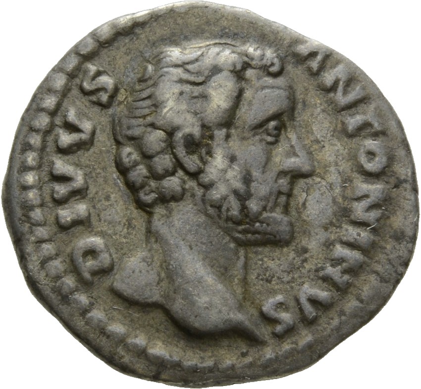 RIC III Marcus Aurelius 442 Marcus Aurelius obverse, Head of Antoninus Pius, bare, right