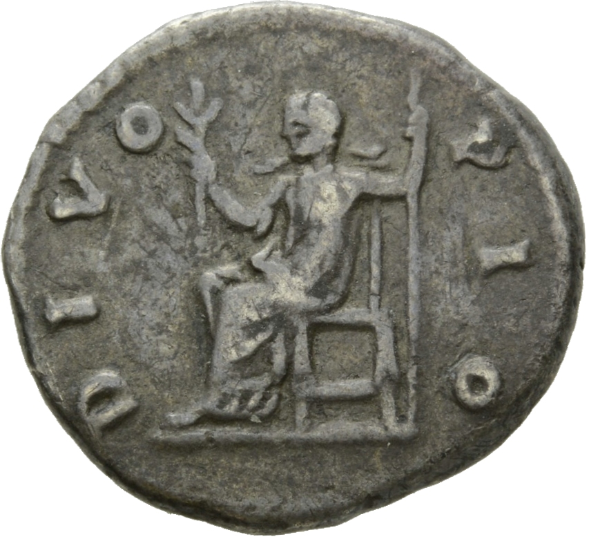 RIC III Marcus Aurelius 442 Marcus Aurelius reverse, Antoninus Pius, seated left, holding up branch in right hand and vert...
