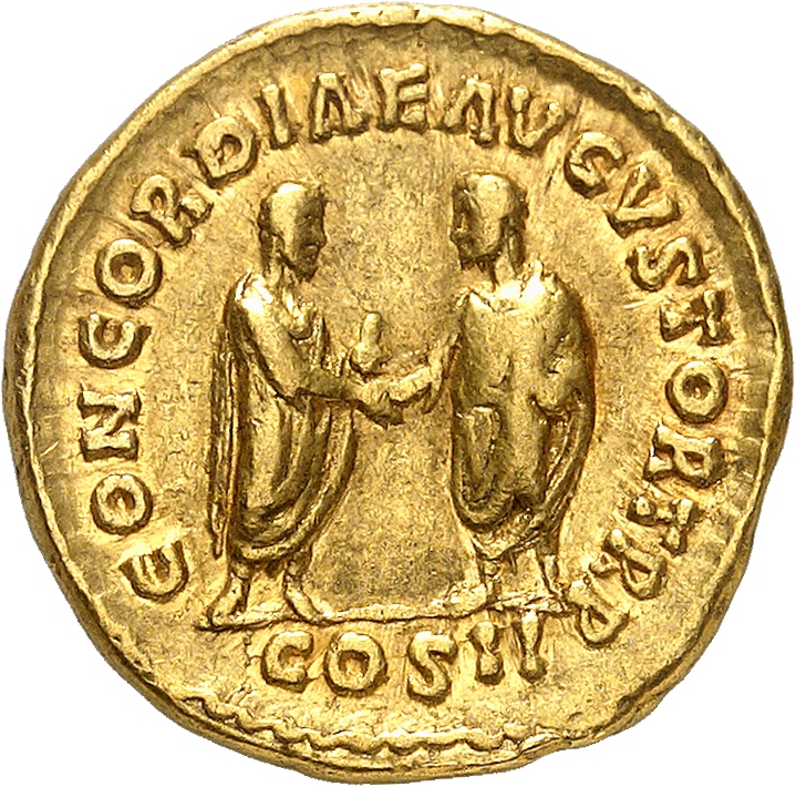 RIC III Marcus Aurelius 451 Marcus Aurelius reverse, Lucius Verus and Marcus Aurelius, togate, standing left and right, cl...
