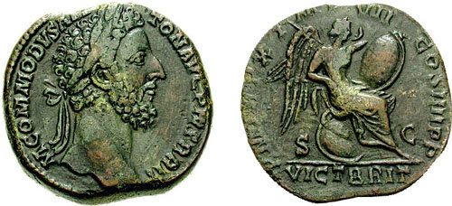 RIC III Marcus Aurelius 452 Marcus Aurelius obverse, Head of Lucius Verus, bare, drapery on left shoulder, right