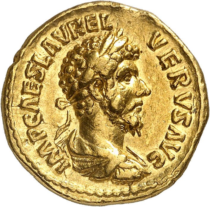 RIC III Marcus Aurelius 460 Marcus Aurelius obverse, Bust of Lucius Verus, laureate, draped, cuirassed, right