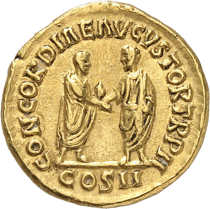 RIC III Marcus Aurelius 471 Marcus Aurelius reverse, Lucius Verus and Marcus Aurelius, togate, standing left and right, cl...