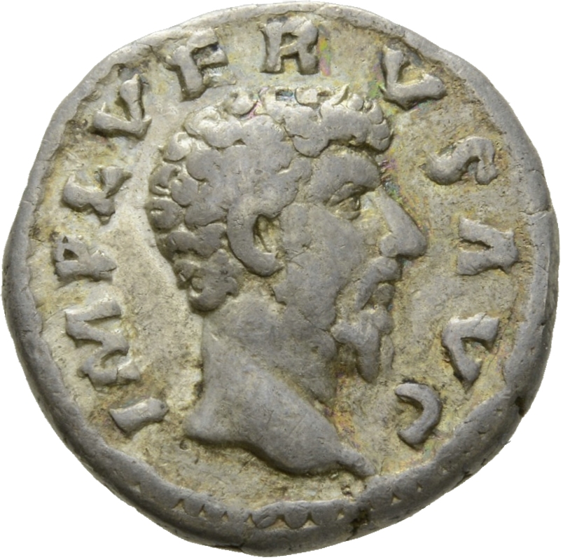 Marcus Aurelius obverse — Head of Lucius Verus, bare, right