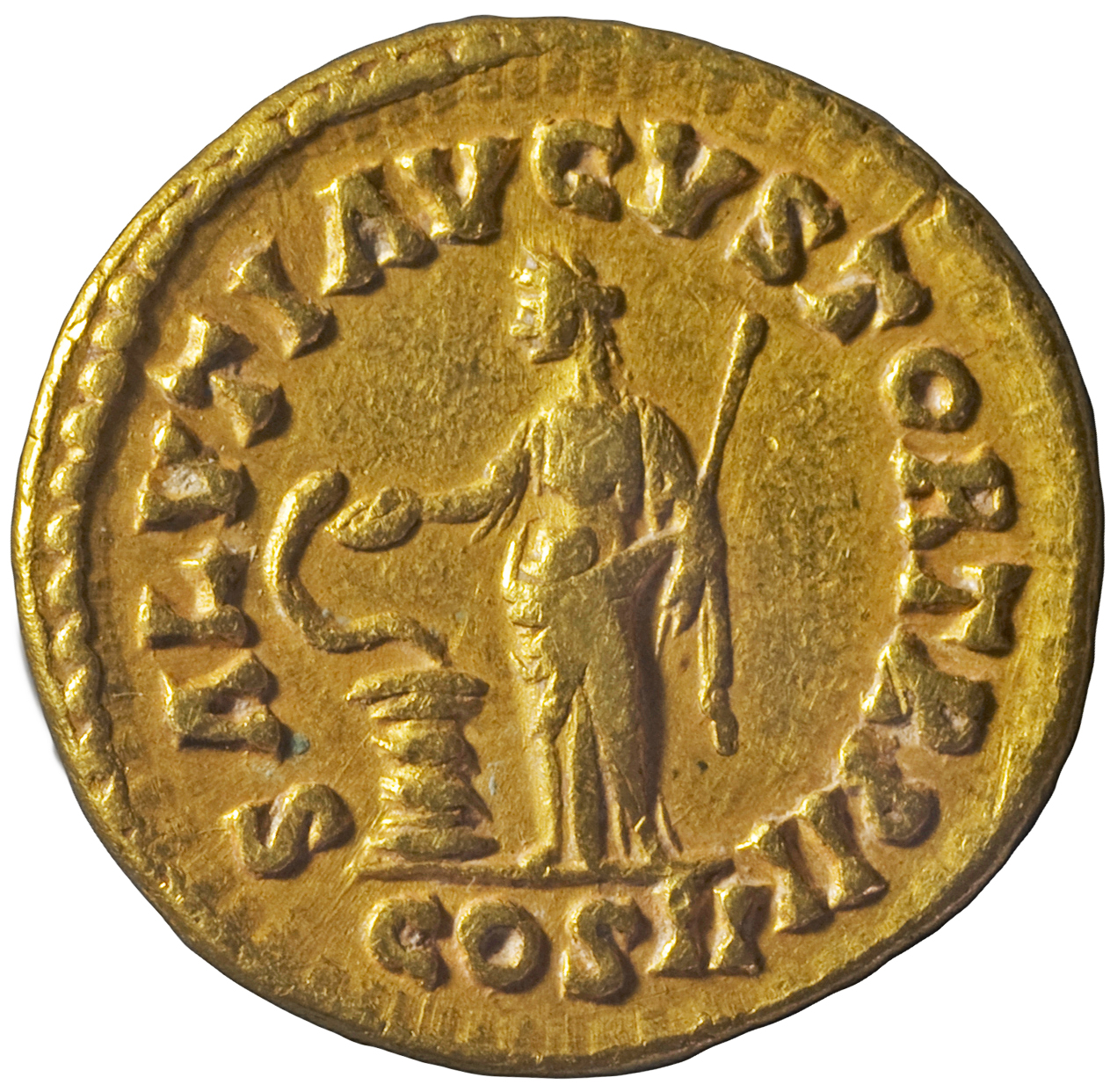 RIC III Marcus Aurelius 486 Marcus Aurelius reverse, Salus, draped, standing front, head left, feeding out of patera in ri...