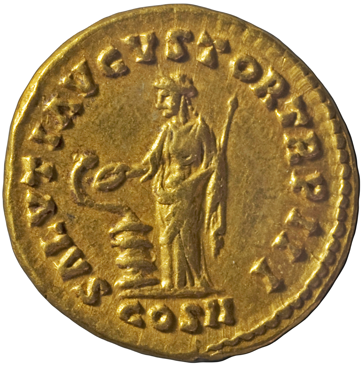 RIC III Marcus Aurelius 496 Marcus Aurelius reverse, Salus, draped, standing front, head left, feeding out of patera in ri...