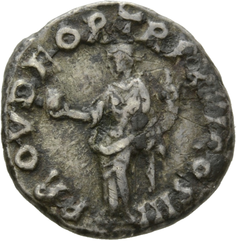 Marcus Aurelius reverse — Providentia, draped, standing left, holding globe on extended right hand and cornucopiae in left