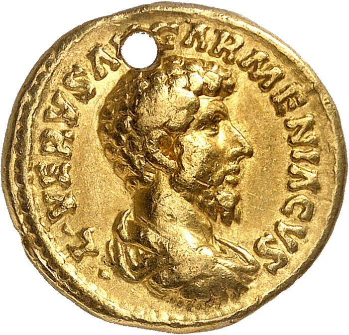 RIC III Marcus Aurelius 504 Marcus Aurelius obverse, Bust of Lucius Verus, bare-headed, draped, cuirassed, right