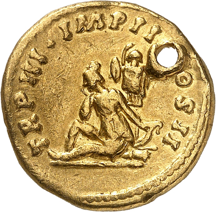 RIC III Marcus Aurelius 504 Marcus Aurelius reverse, Armenia seated left on bow and quiver; behind her, trophy