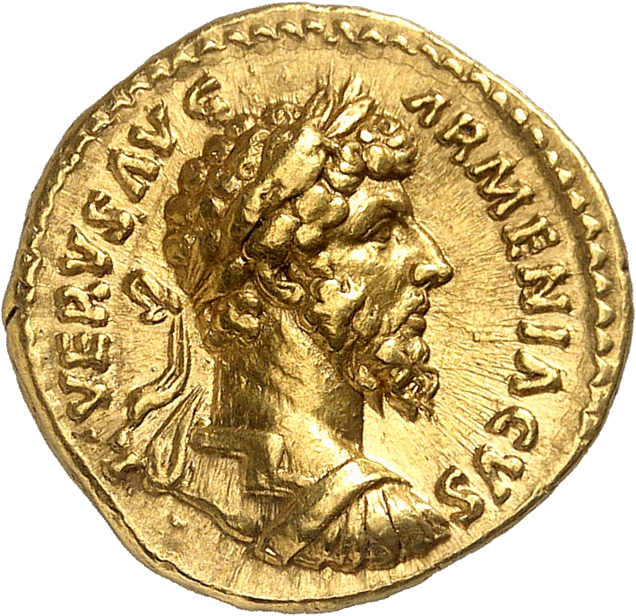 RIC III Marcus Aurelius 511 Marcus Aurelius obverse, Bust of Lucius Verus, laureate, draped, cuirassed, right