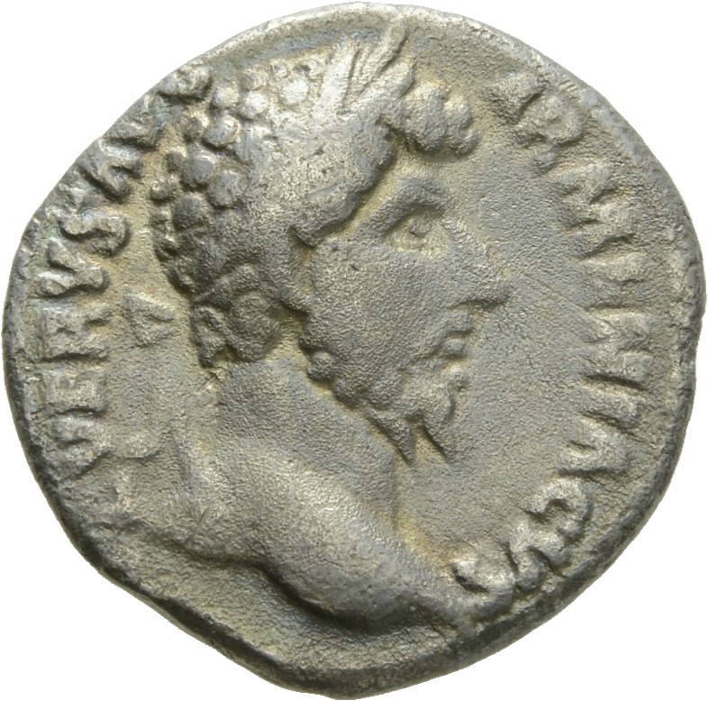 Marcus Aurelius obverse — Head of Lucius Verus, laureate, right
