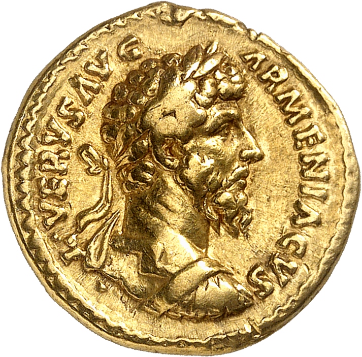 RIC III Marcus Aurelius 517 Marcus Aurelius obverse, Bust of Lucius Verus, laureate, cuirassed, right