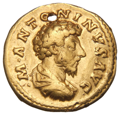 RIC III Marcus Aurelius 54 Marcus Aurelius obverse, Bust of Marcus Aurelius, bare-headed, draped, cuirassed, right