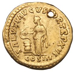RIC III Marcus Aurelius 54 Marcus Aurelius reverse, Salus, draped, standing left, feeding out of patera in right hand snak...
