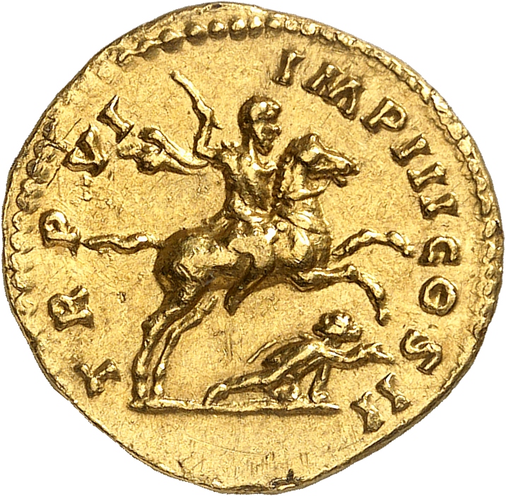 RIC III Marcus Aurelius 549 Marcus Aurelius reverse, Lucius Verus, in military uniform, on horse galloping right, brandish...