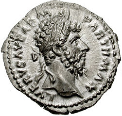 RIC III Marcus Aurelius 566 Marcus Aurelius obverse, Head of Lucius Verus, laureate, right