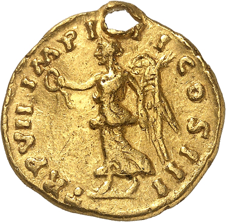 RIC III Marcus Aurelius 573 Marcus Aurelius reverse, Victory, winged, draped, advancing left, holding wreath in extended r...