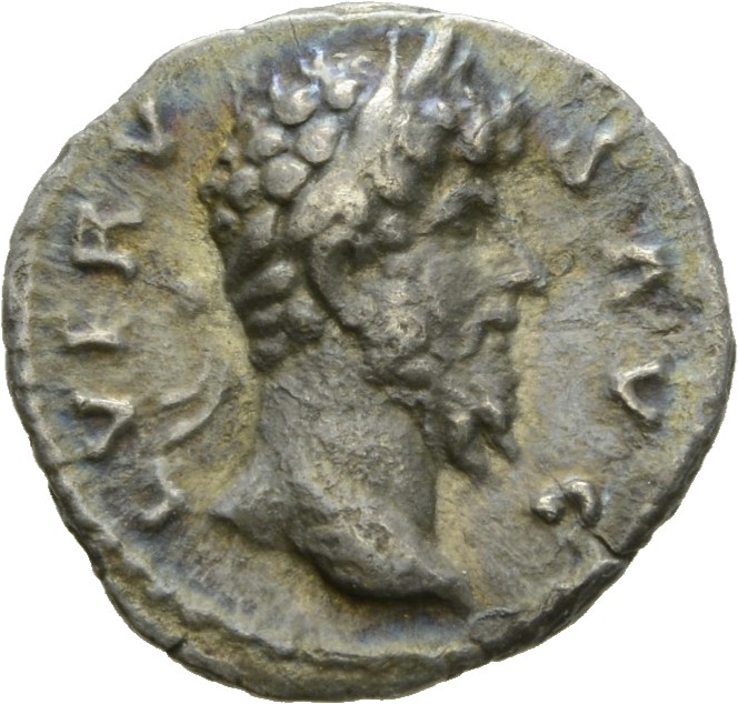 RIC III Marcus Aurelius 579 Marcus Aurelius obverse, Head of Lucius Verus, laureate, right